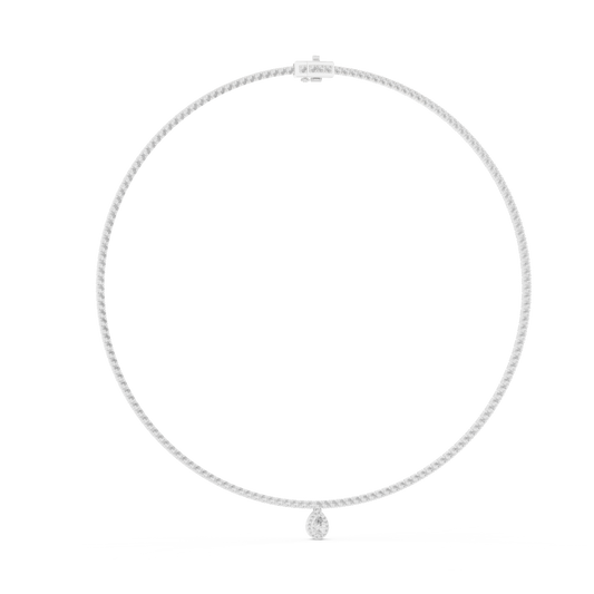 Round Tennis Necklace with Pear Drop in white 925 sterling silver, view 1