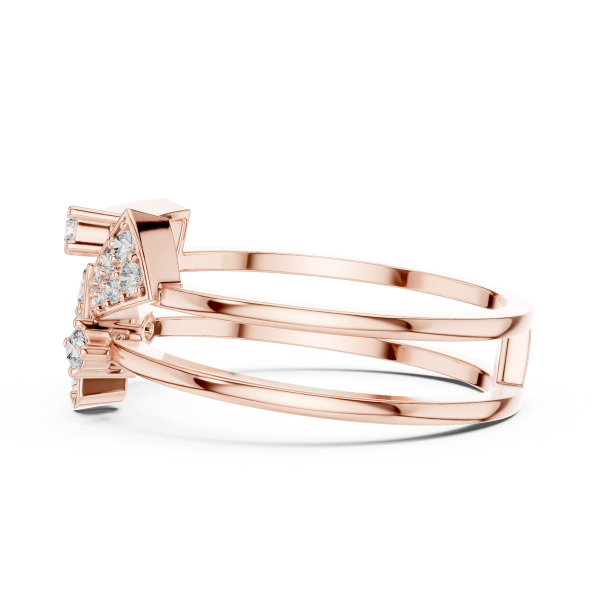 Geometric Pavé Triangle Double Band Moissanite Ring in rose 925 sterling silver, view 3