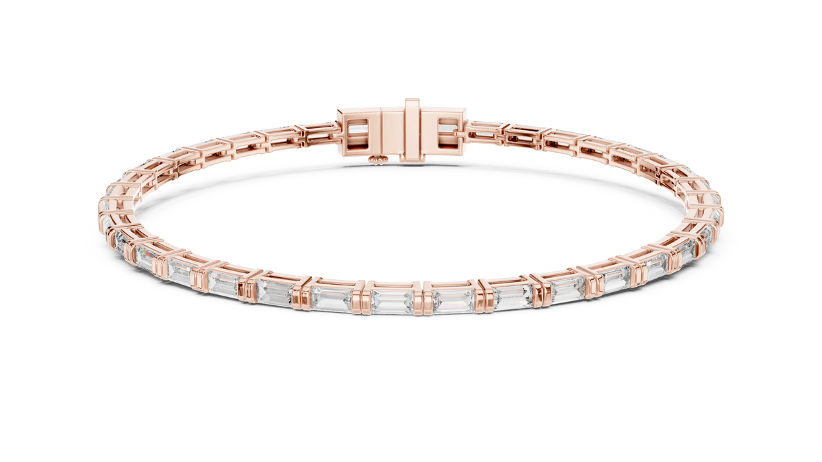 Baguette Moissanite Link Bracelet in rose 925 sterling silver, view 1