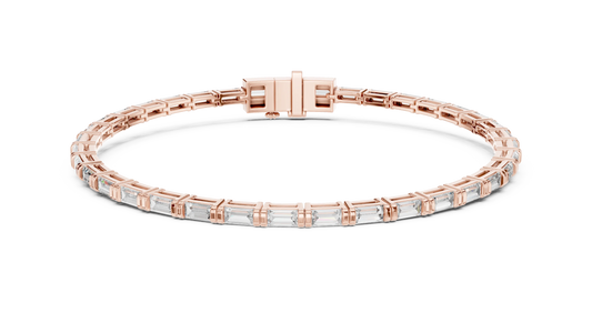 Baguette Moissanite Link Bracelet in rose 925 sterling silver, view 1