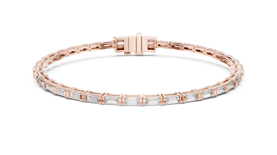 Baguette Moissanite Link Bracelet in rose 925 sterling silver, view 1