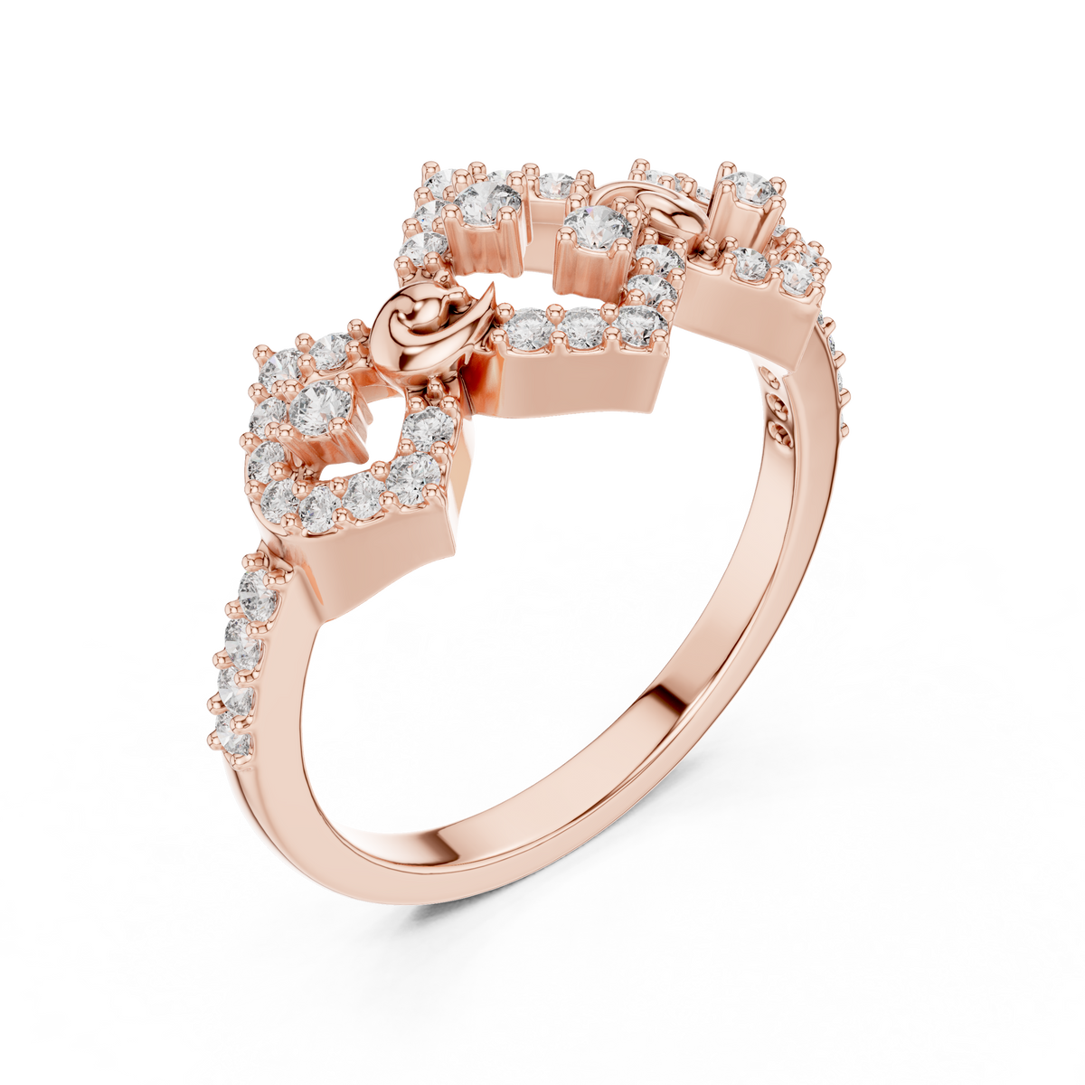 Linked Rhombus Frames Pavé Moissanite Ring in rose 925 sterling silver, view 2