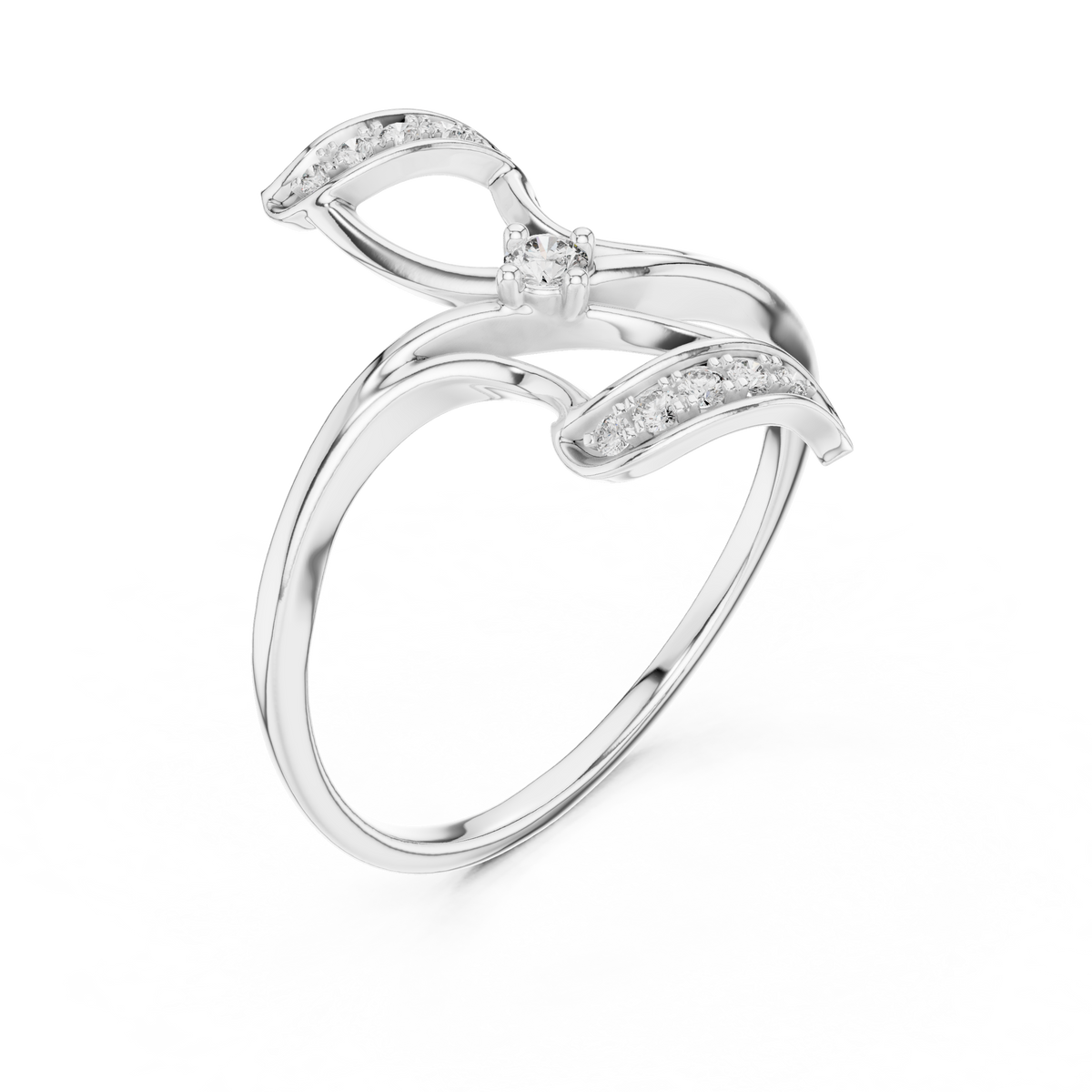 Pinwheel Bypass Moissanite Ring in white 925 sterling silver, view 2