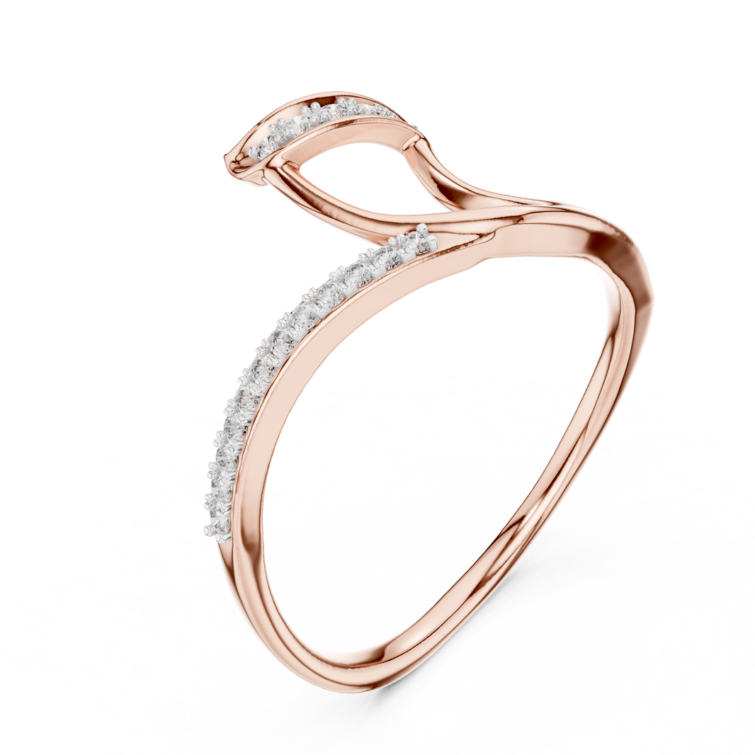 Ribbon Wave Bypass Moissanite Ring in rose 925 sterling silver, view 2