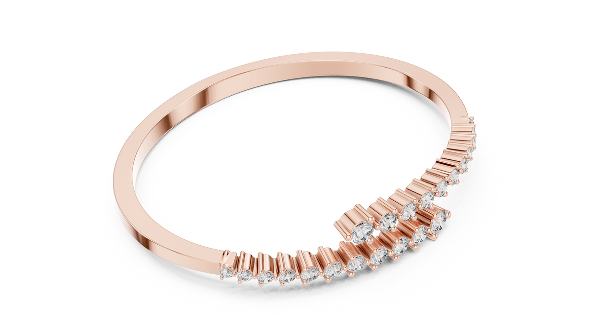 Graduated Round Moissanite Bypass Bangle in rose 925 sterling silver, view 3