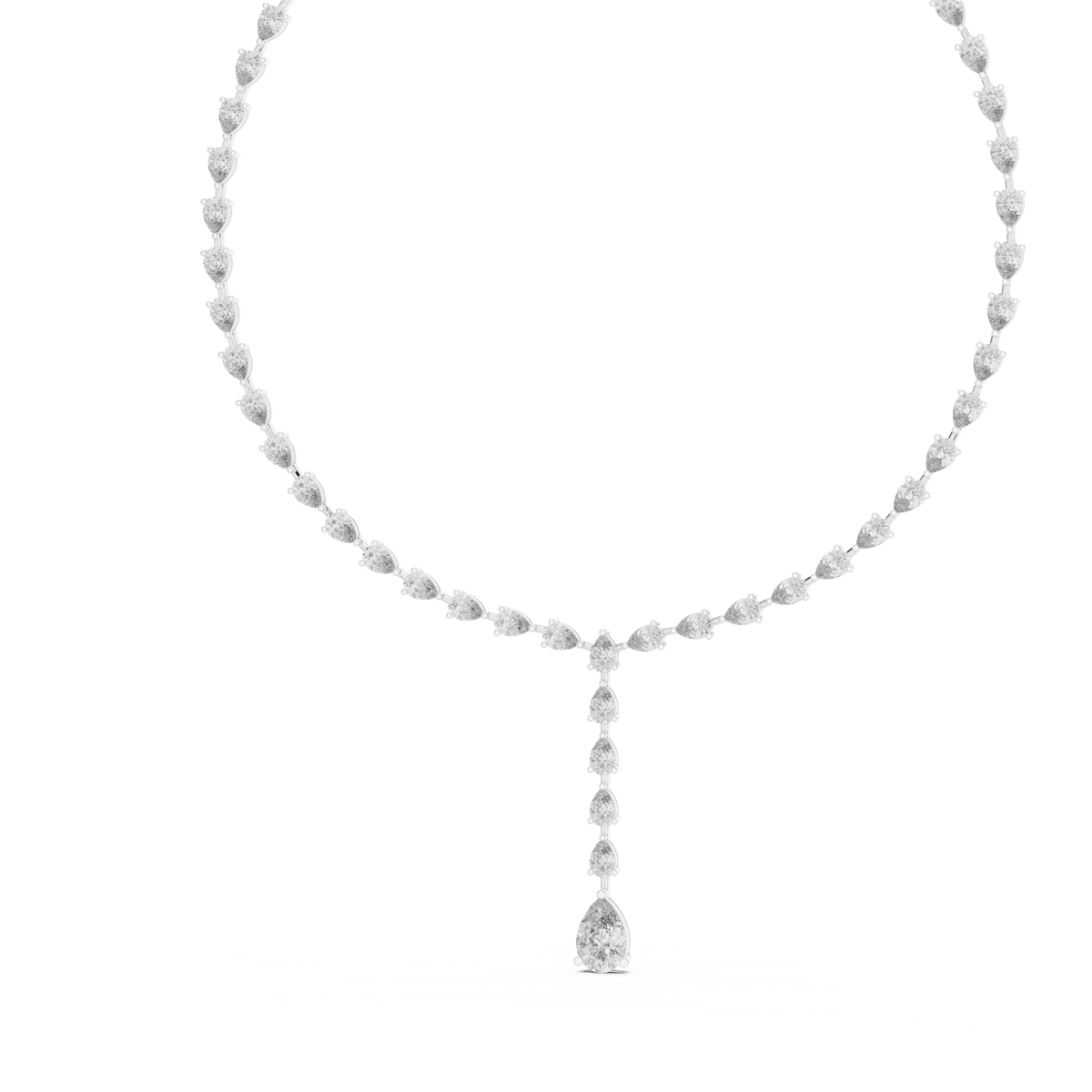 Pear Lariat Y Necklace in white 925 sterling silver, view 2