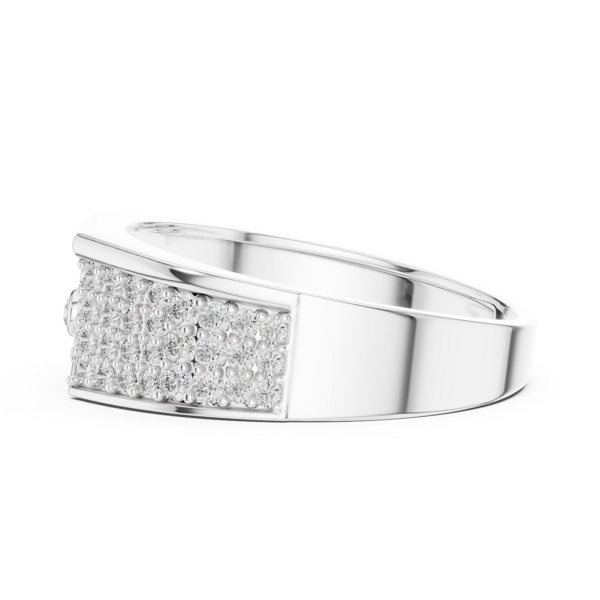 Men's Wide Pavé Panel Moissanite Band with Bezel Accent in white 925 sterling silver, view 3
