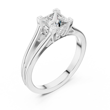 Princess Cut Solitaire Moissanite Split Shank Ring in white 925 sterling silver, view 2