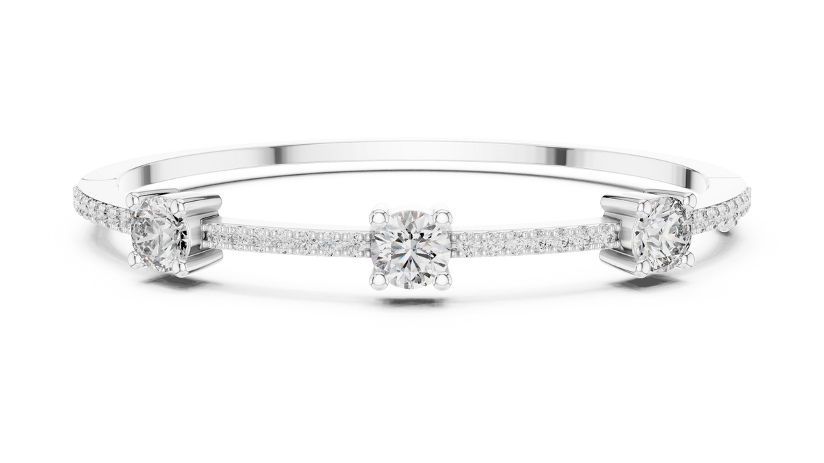Three Stone Moissanite Bangle in white 925 sterling silver, view 1