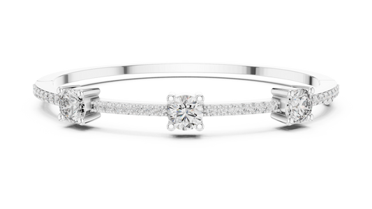 Three Stone Moissanite Bangle in white 925 sterling silver, view 1