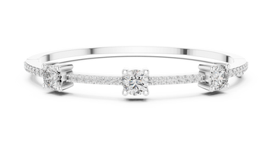 Three Stone Moissanite Bangle in white 925 sterling silver, view 1