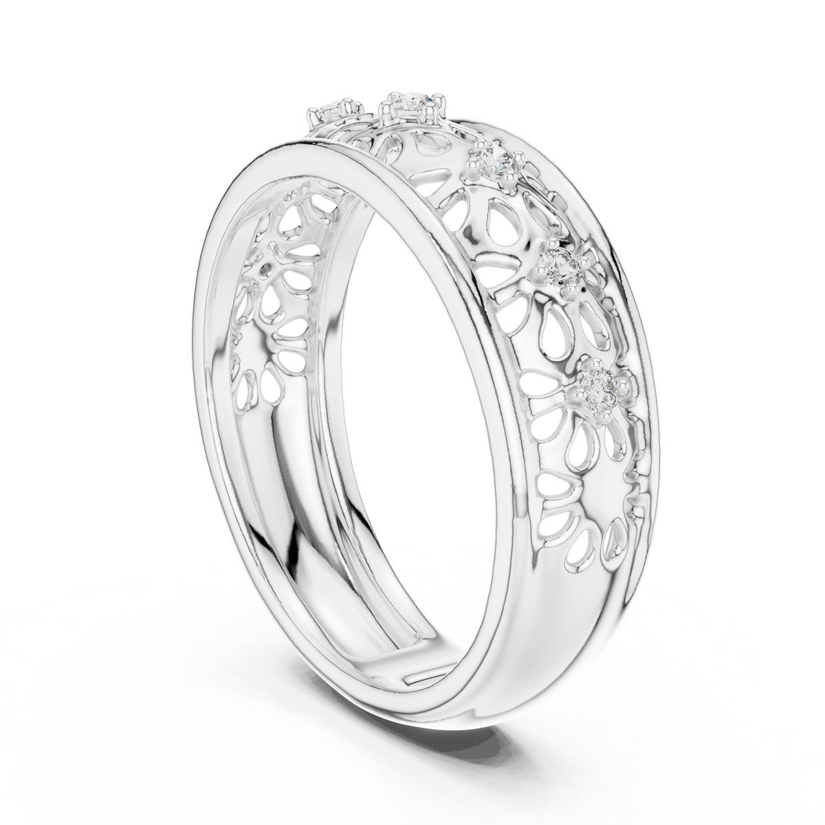 Floral Filigree Moissanite Band in white 925 sterling silver, view 1