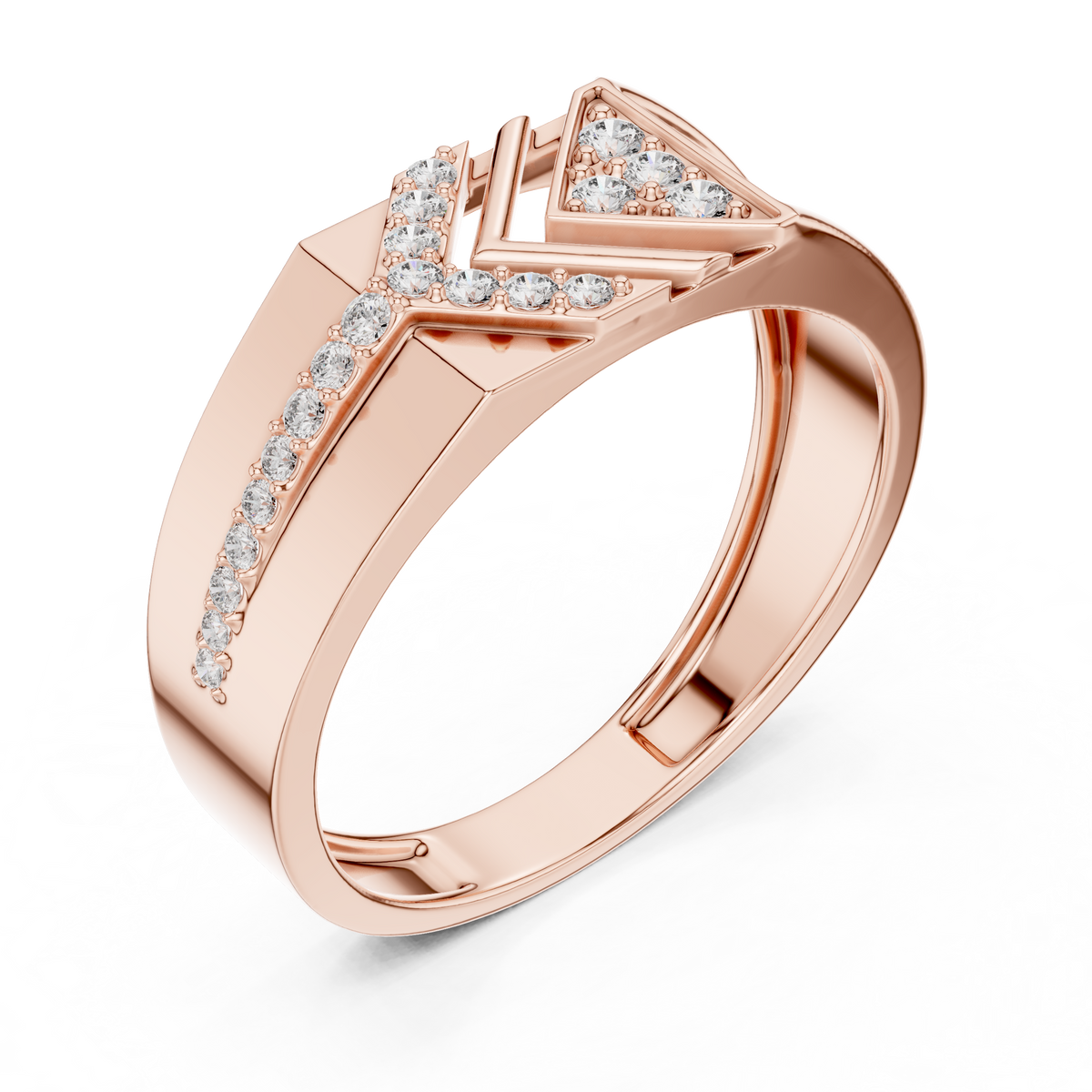 Men's Chevron Arrow Pavé Wide Moissanite Band in rose 925 sterling silver, view 2