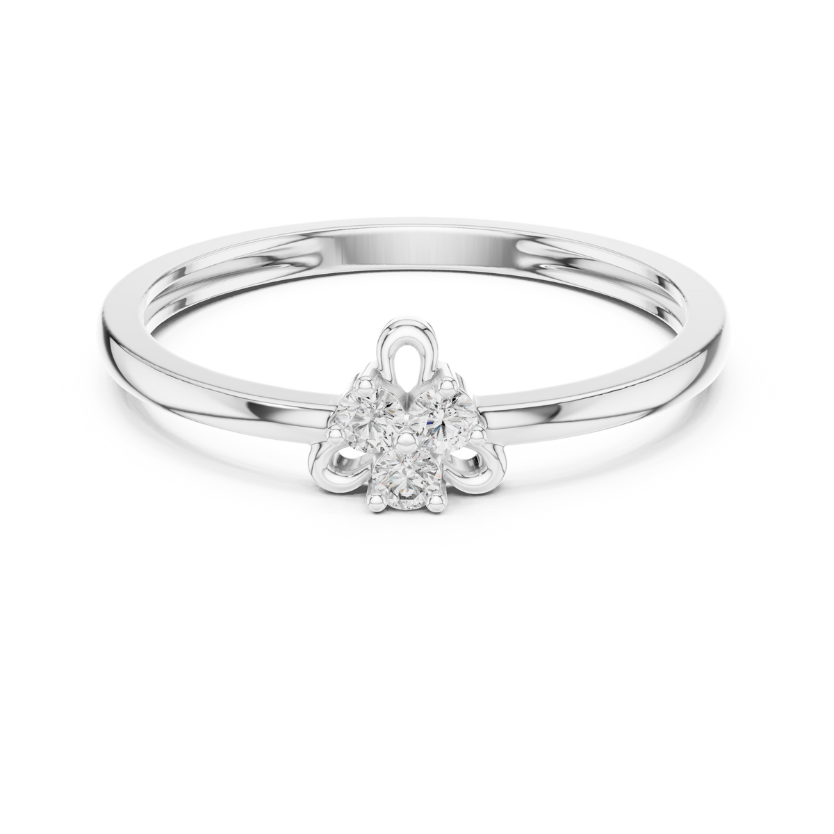 Petite Trefoil Cluster Bow Moissanite Ring in white 925 sterling silver, view 4