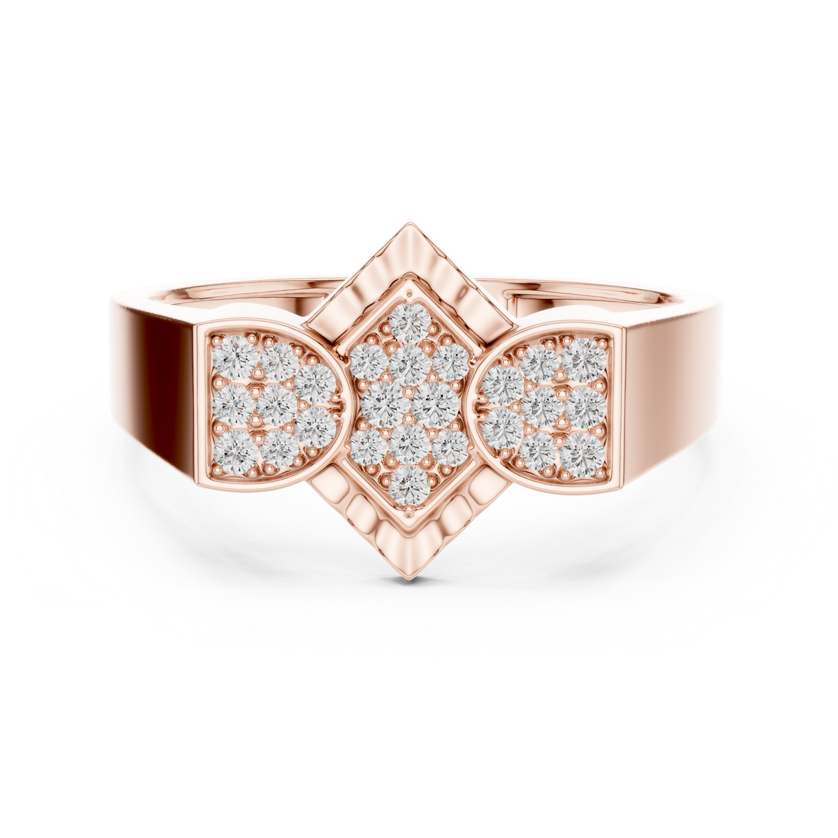 Men's Pavé Rhombus Wide Moissanite Band in rose 925 sterling silver, view 4