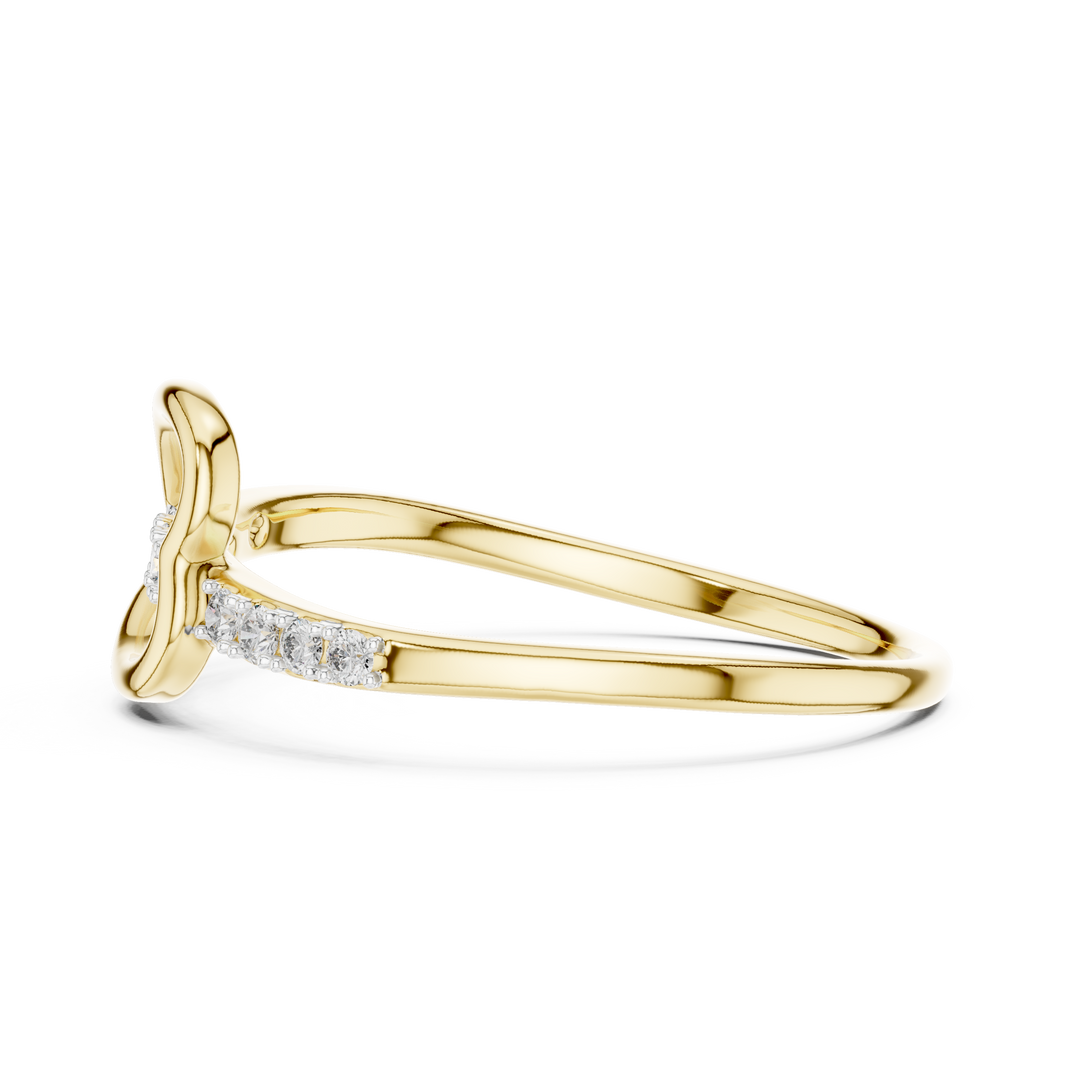 Sideways Open Heart Moissanite Ring in yellow 925 sterling silver, view 3