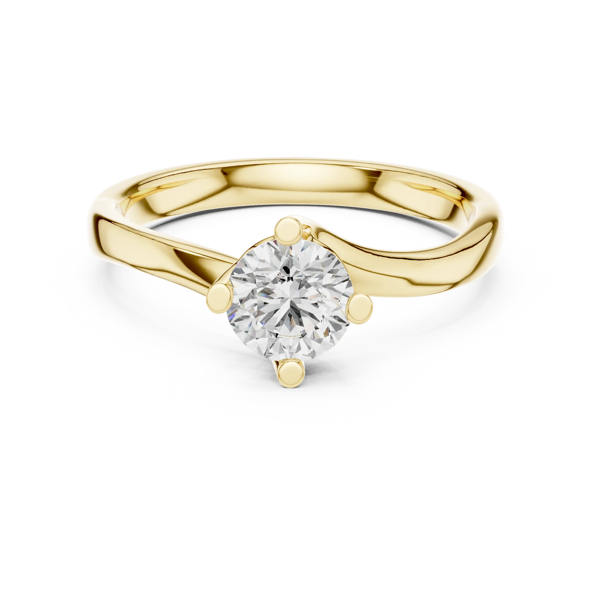 Round Solitaire Moissanite Bypass Twist Ring in yellow 925 sterling silver, view 4