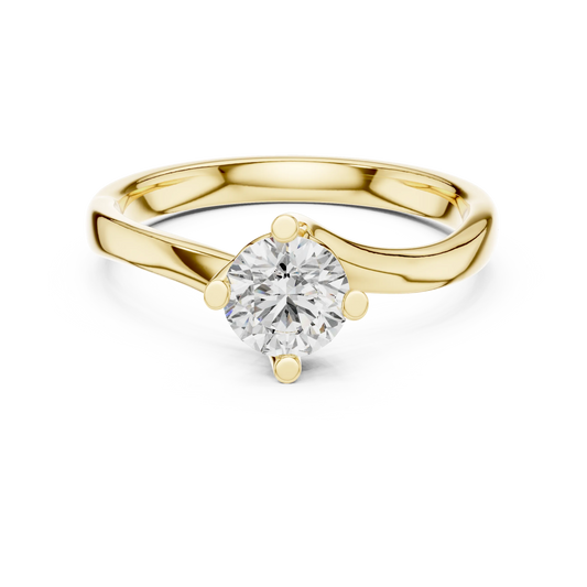 Round Solitaire Moissanite Bypass Twist Ring in yellow 925 sterling silver, view 4