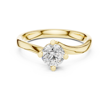 Round Solitaire Moissanite Bypass Twist Ring in yellow 925 sterling silver, view 4