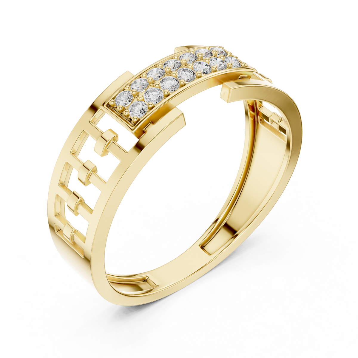 Men's Double-Row Pavé Plaque Openwork Moissanite Band in yellow 925 sterling silver, view 2