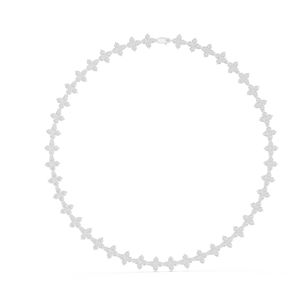 Flower Cluster Link Necklace in white 925 sterling silver, view 1
