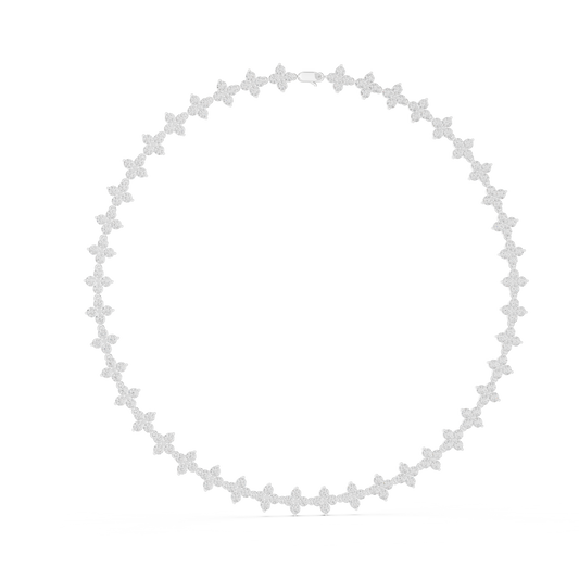 Flower Cluster Link Necklace in white 925 sterling silver, view 1