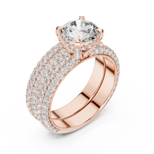 Round Solitaire Moissanite Ring with Wide Pavé Band in rose 925 sterling silver, view 2