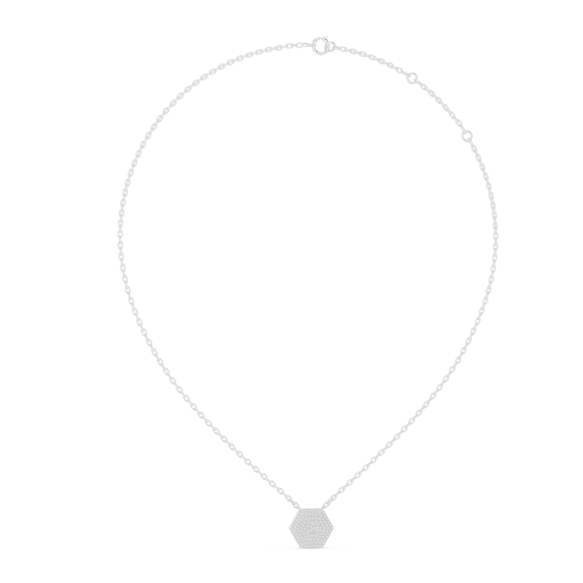 Pavé Hexagon Moissanite Pendant in white 925 sterling silver, view 1