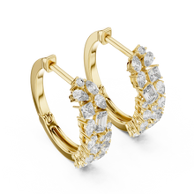 Mixed shape moissanite cluster hoop earrings in yellow 925 sterling silver, view 2