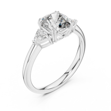 Cushion and Trillion Three Stone Moissanite Ring in white 925 sterling silver, view 2