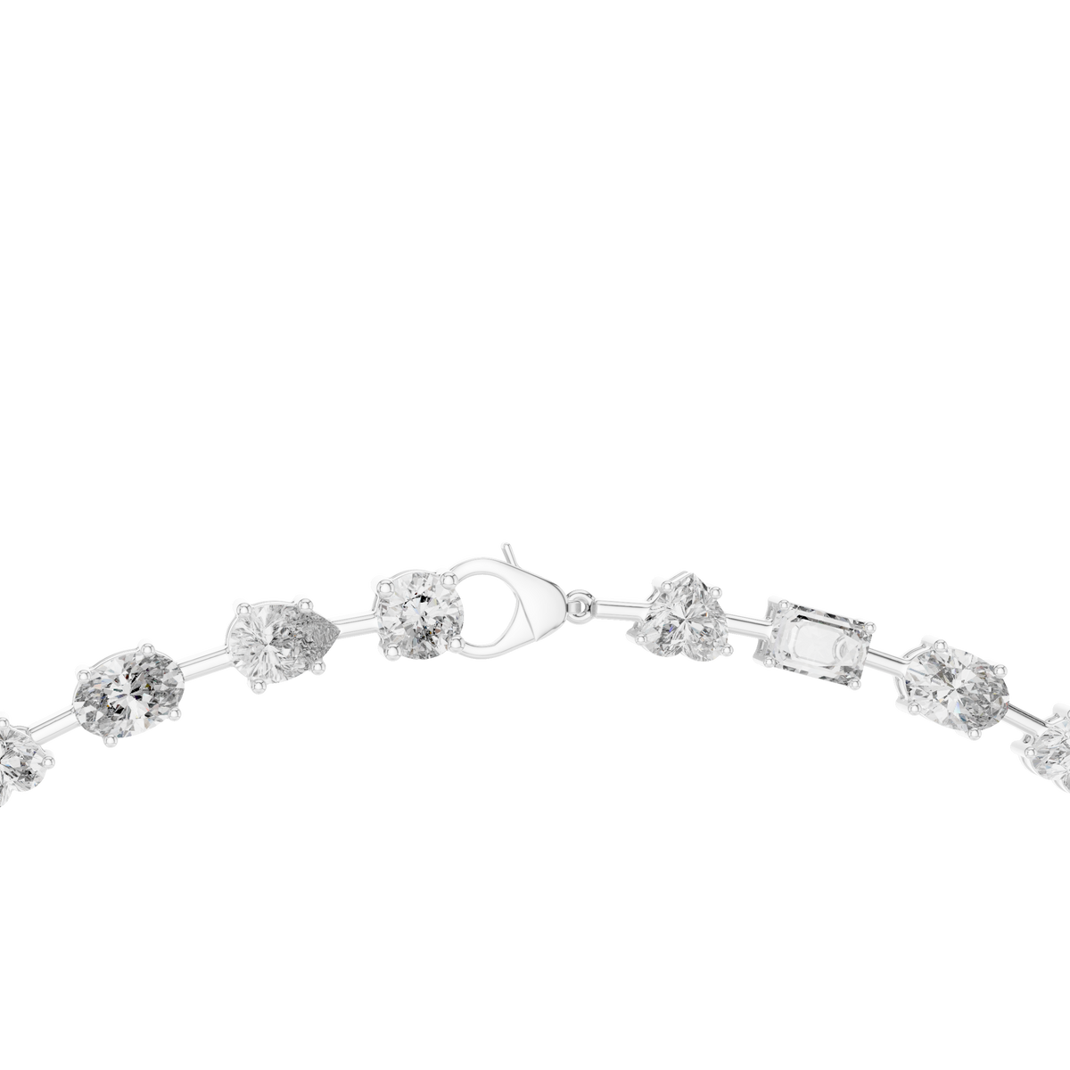 Mixed Shape Tennis Necklace in white 925 sterling silver, view 4