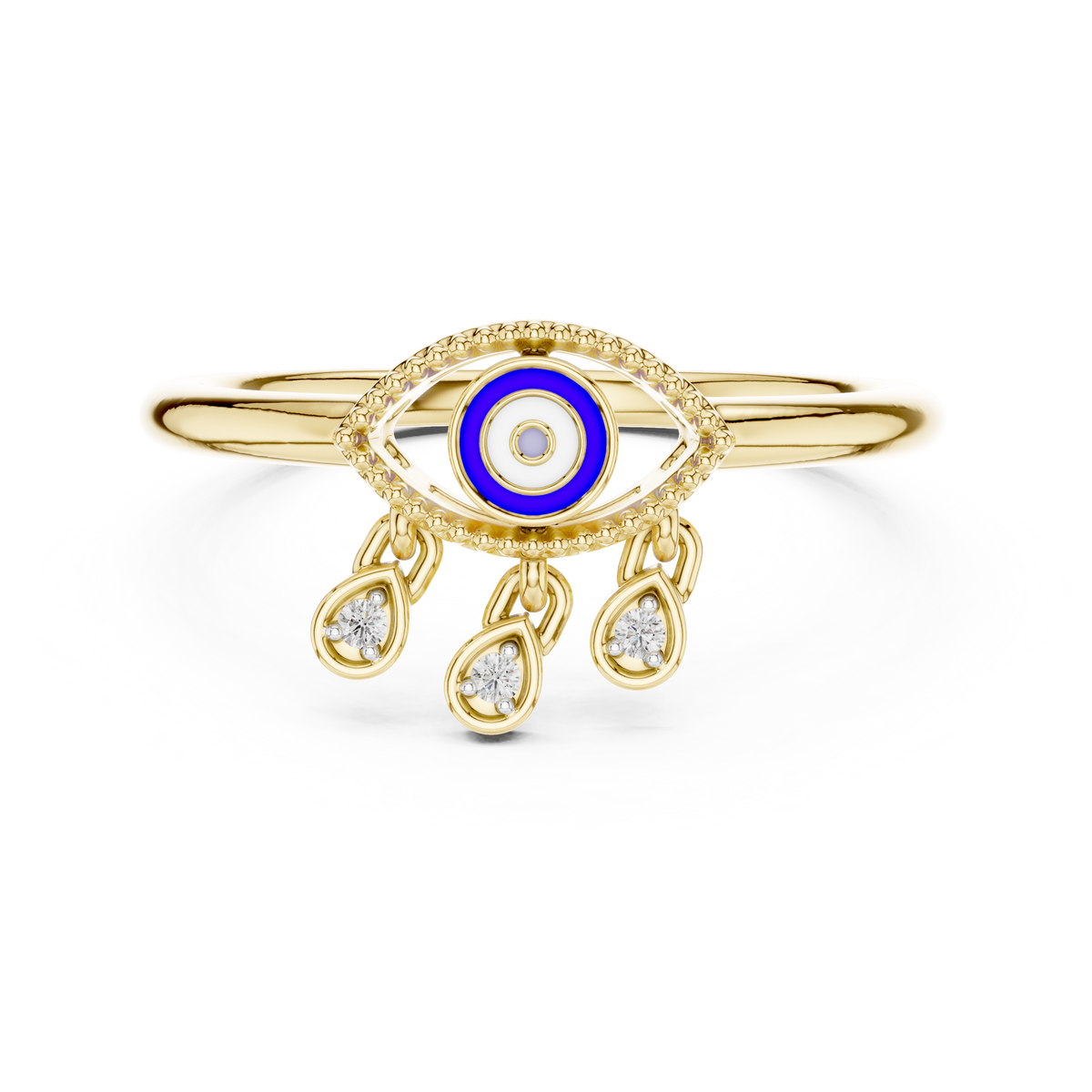 Blue Evil Eye Moissanite Charm Ring in yellow 925 sterling silver, view 4