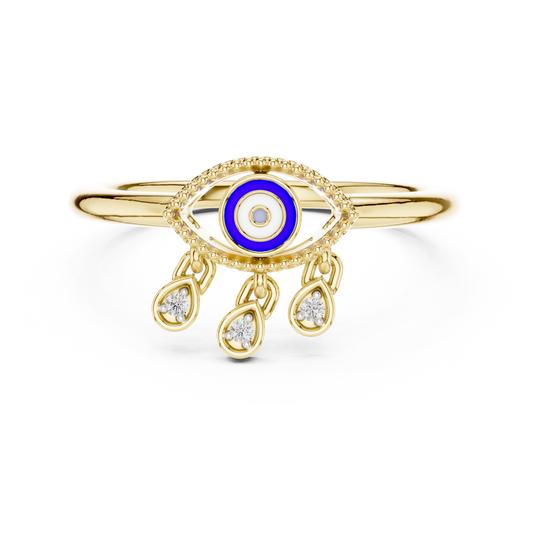 Blue Evil Eye Moissanite Charm Ring in yellow 925 sterling silver, view 4