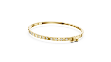 Round Moissanite Hinged Bangle in yellow 925 sterling silver, view 2
