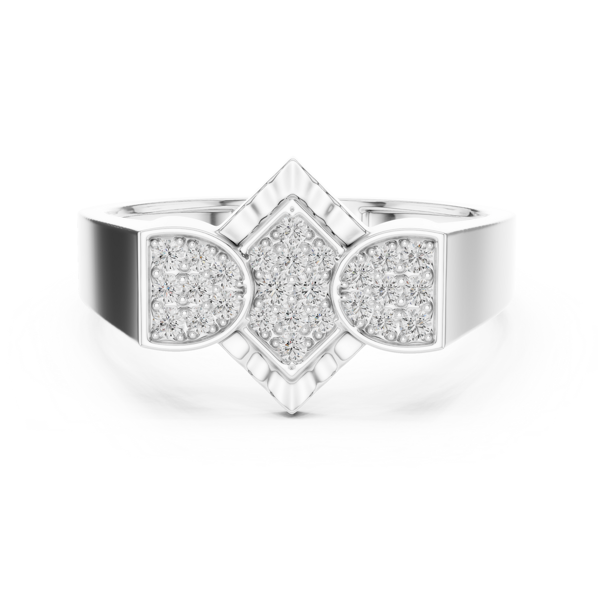 Men's Pavé Rhombus Wide Moissanite Band in white 925 sterling silver, view 4
