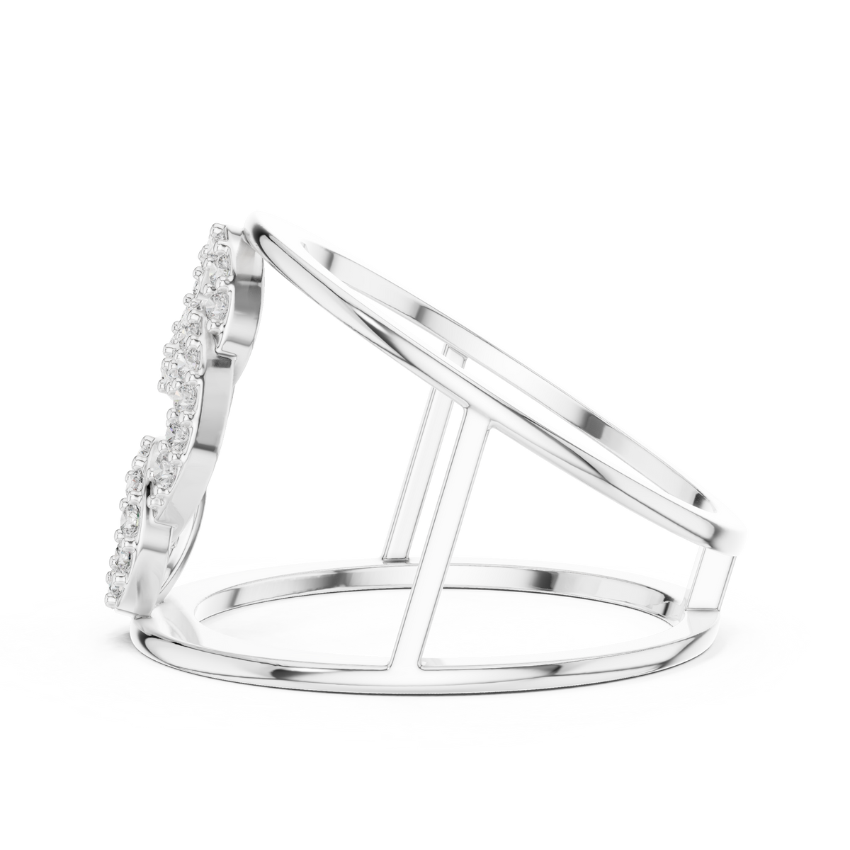Interlocking Circles Cage Moissanite Ring in white 925 sterling silver, view 3