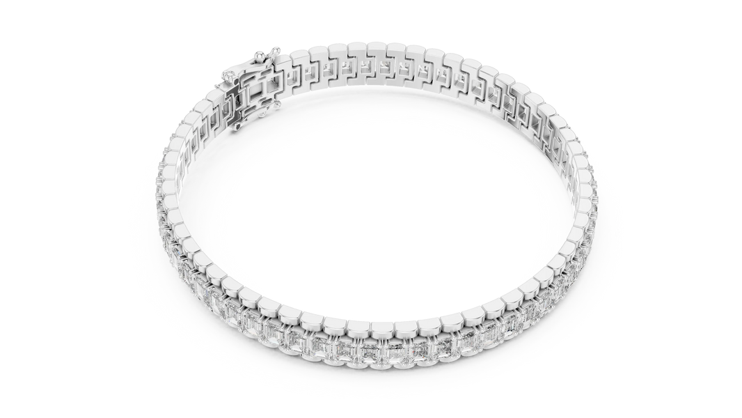 Emerald Cut Moissanite Link Tennis Bracelet in white 925 sterling silver, view 3