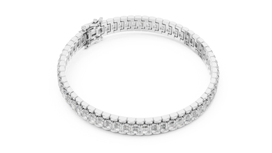 Emerald Cut Moissanite Link Tennis Bracelet in white 925 sterling silver, view 3