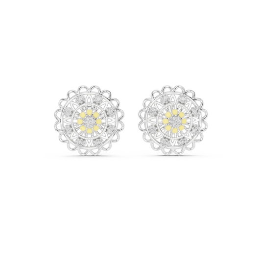 Moissanite Mandala Flower Stud Earrings in white 925 sterling silver, view 4