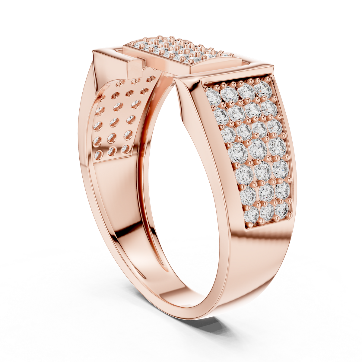 Geometric Pavé Panel Moissanite Statement Band in rose 925 sterling silver, view 1