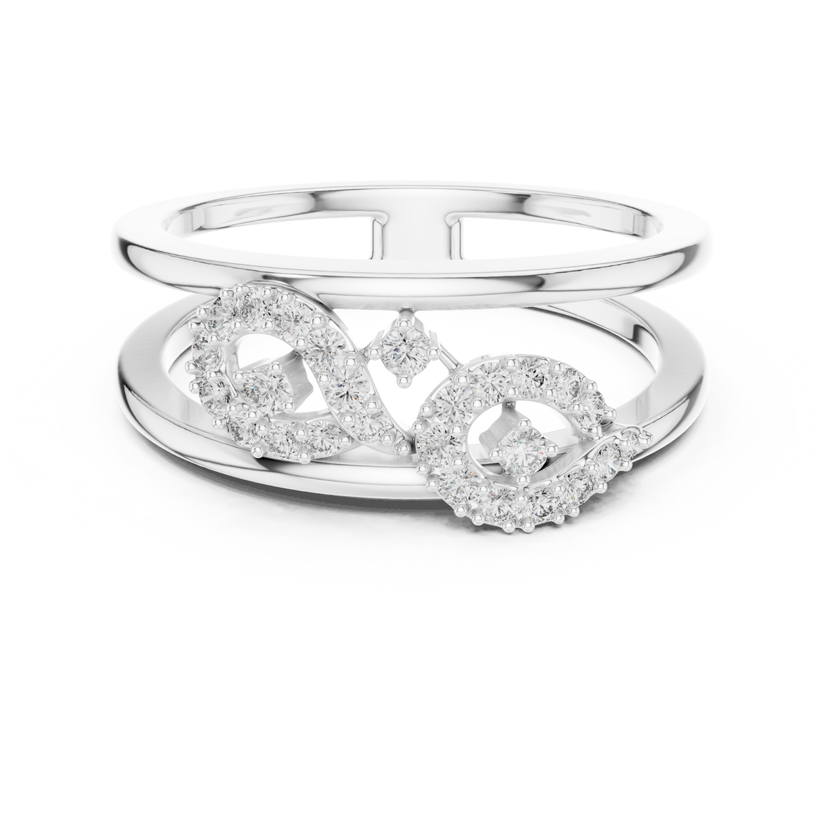 Pavé Infinity Loop Double Band Moissanite Ring in white 925 sterling silver, view 4