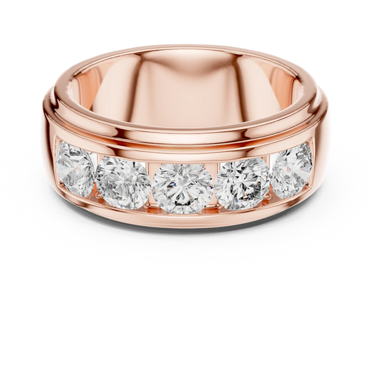 Five Stone Channel Set Moissanite Wide Band in rose 925 sterling silver, view 4