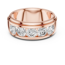Five Stone Channel Set Moissanite Wide Band in rose 925 sterling silver, view 4