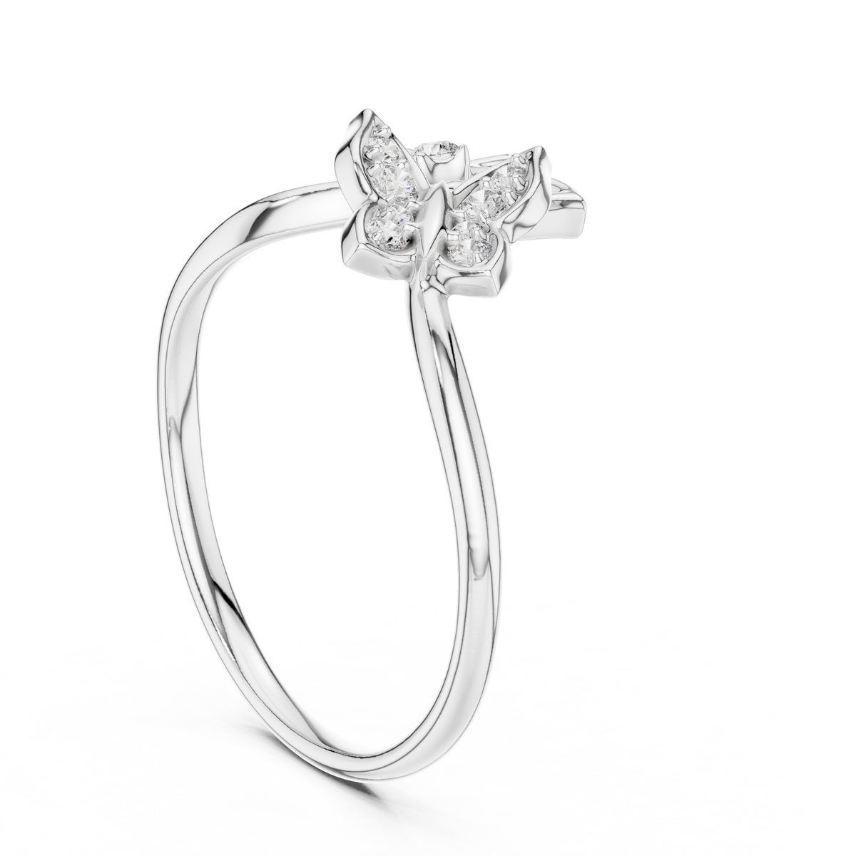 Twin Butterfly Bypass Moissanite Ring in white 925 sterling silver, view 1