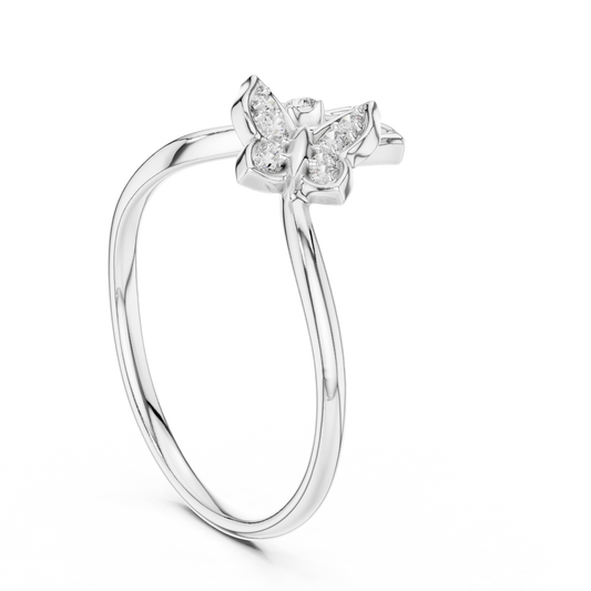 Twin Butterfly Bypass Moissanite Ring in white 925 sterling silver, view 1