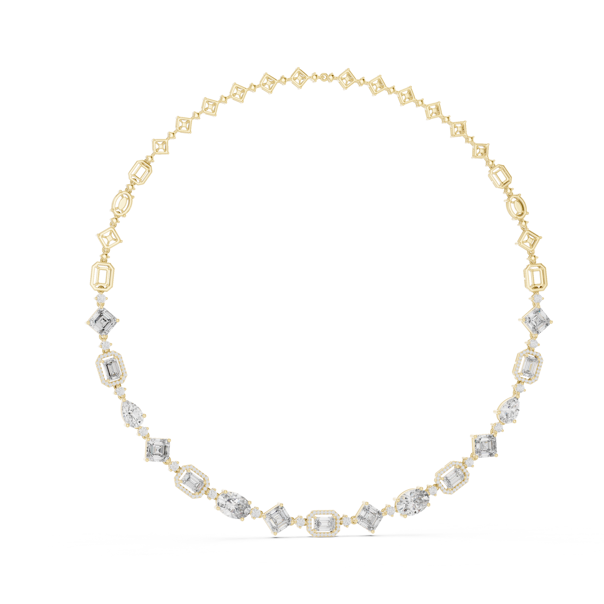 Mixed Shape Halo Station Necklace in yellow 925 sterling silver, view 1