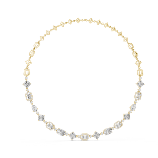 Mixed Shape Halo Station Necklace in yellow 925 sterling silver, view 1