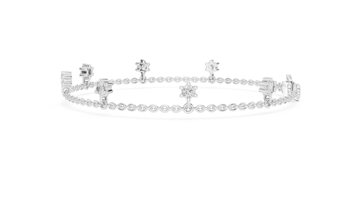 Dangling Round Moissanite Charm Chain Bracelet in white 925 sterling silver, view 4