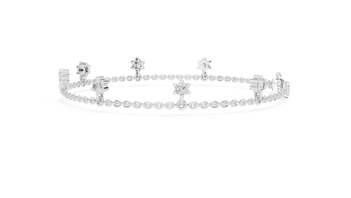 Dangling Round Moissanite Charm Chain Bracelet in white 925 sterling silver, view 4