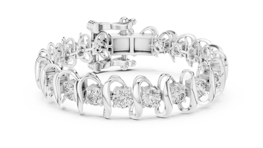 Round Moissanite Wave Link Bracelet in white 925 sterling silver, view 1